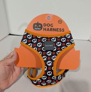 NWT FuzzYard Halloween Skulss Orange, White & Black Dog Harness in Size Medium